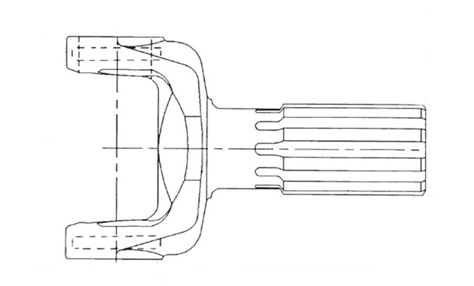 Yoke shaft technical draft showing dimensions and key measurements for precision fitting