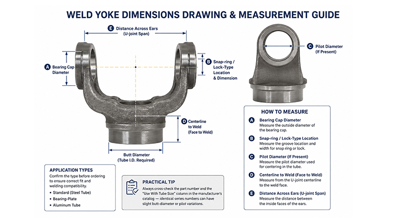 weld yoke dimensions drawing&measurement guide