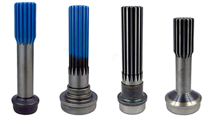 Automotive stub shafts with splined ends for drivetrain connection