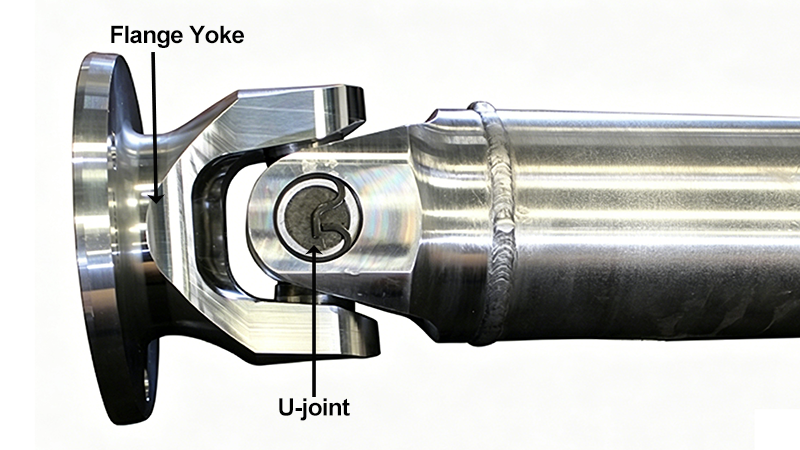 universal joint and flange yoke assembly showing driveline articulation structure
