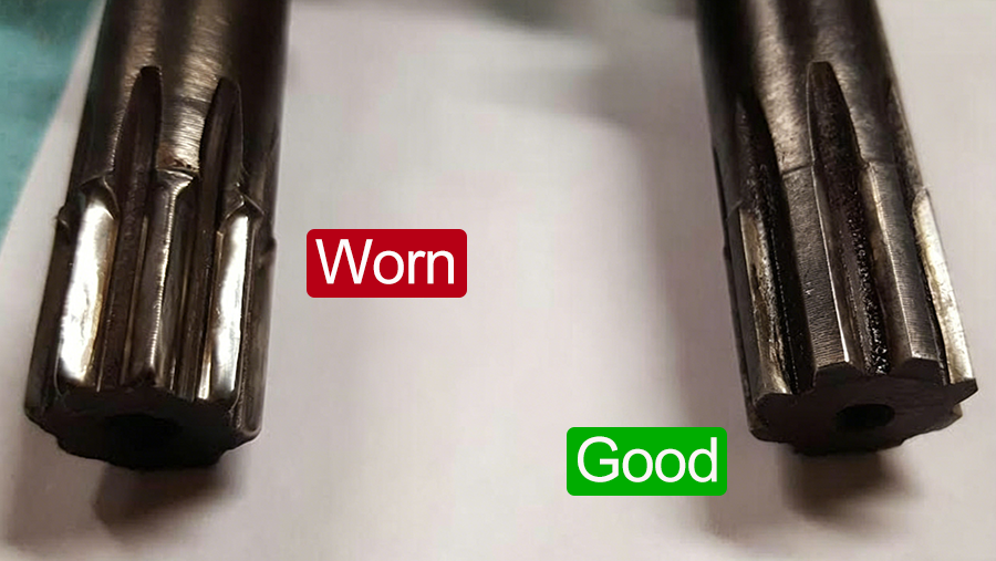 worn vs good spline shaft teeth comparison showing wear patterns